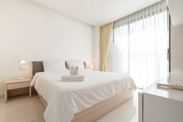 interior design in bedroom with bright space