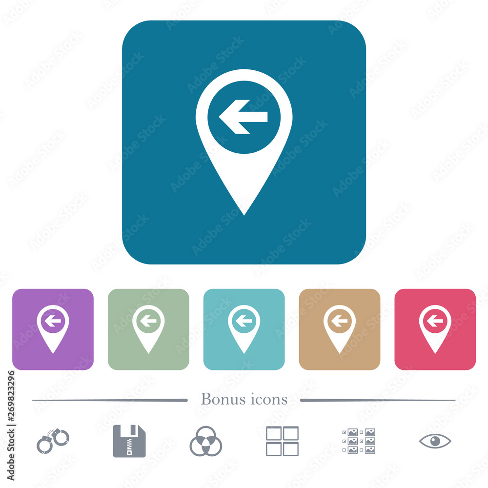 Poster previous target gps map location flat icons on color rounded square backgrounds