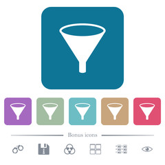 Funnel flat icons on color rounded square backgrounds