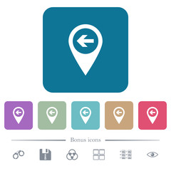 Previous target GPS map location flat icons on color rounded square backgrounds