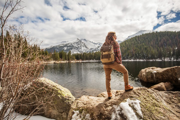 Hiker in Rocky mountains National park in USA