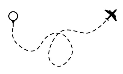 Air path. Dashing line trace with dots, design fly abstract track of aircraft or plane vector illustration