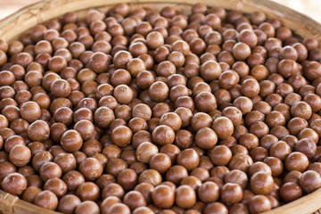 Fresh macadamia nuts in the shell harvested in Africa