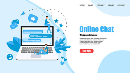 Web template with messenger. Online chat concept.