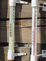 Thermometer measures the temperature of the air