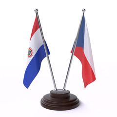 Paraguay and Czech Republic, two table flags isolated on white background. 3d image