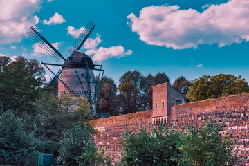 Poster Medieval wind mill and old town wall of Zons © A-D-F