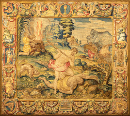 COMO, ITALY - MAY 8, 2015: The tapestry Killing of Abel in The Cathedral (Duomo di Conmo) from 16....