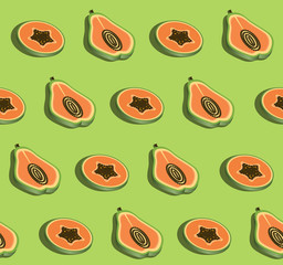 Papaya isomertic slices in a row seamless pattern 3d, pop art