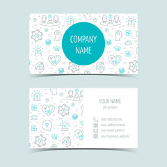 Business cards for psychology center. Promotional products. Line icons. Flat design. Vector