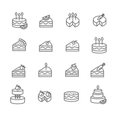 Set of cake dessert icon. Birthday party concept isolated on white background