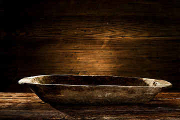 Wooden old plate of free space for your decoration and dark mood background of free space for your decoration. 