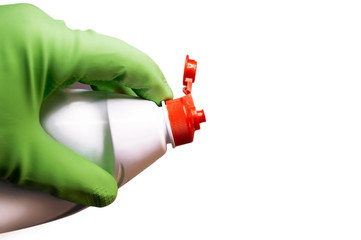 Naklejka premium Hand with cleaner solution ready to work