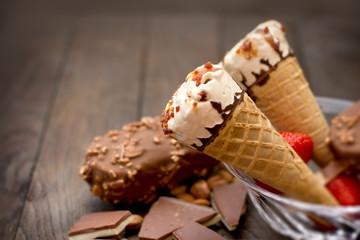 Ice cream, delicious and refreshing candy (delicacy) in the hot summer days