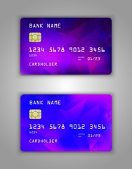 Realistic plastic Bank card vector template. Background color Blue, purple