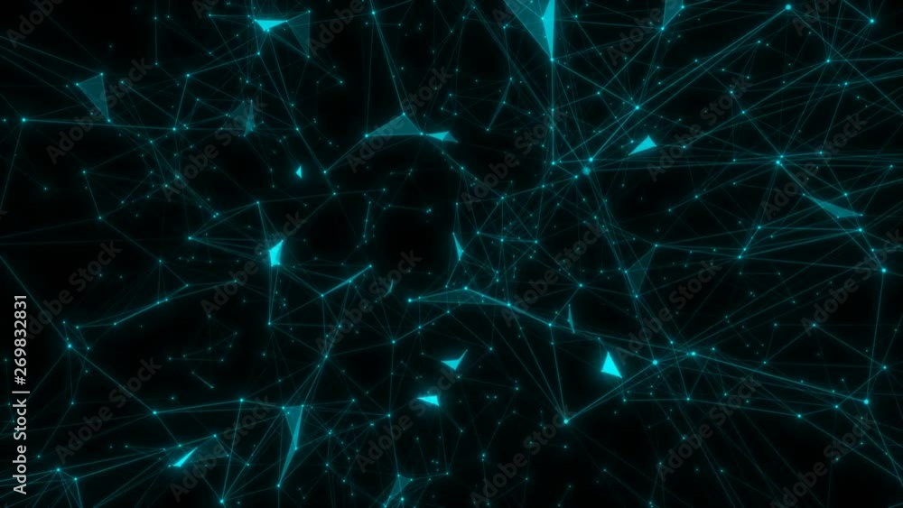 Poster blue nets of relationships.plexus fantasy abstract technology and engineering background with origin