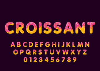 Donut cartoon croissant biscuit bold font style