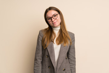 Young business woman with glasses and smiling