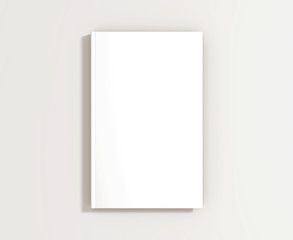 White cover book mockup on white background, realistic 3d illustration. Textbook booklet document, top view. 