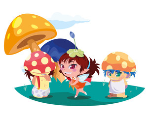 fungus elfs and fairy in the garden