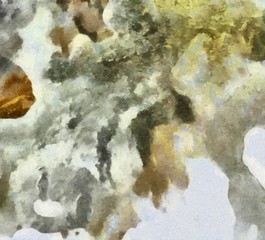 Close up oil paint abstract background. Art textured brushstrokes in macro. Part of painting. Old style artwork. Dirty watercolor texture. Modern pattern. Chaotic splashes. Multi-colors design.