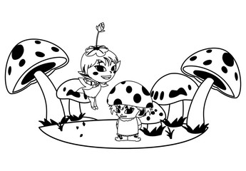 beautiful magic fairy and fungu elf in the garden