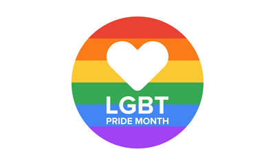 LGBT Pride Month in June. Lesbian Gay Bisexual Transgender. Celebrated annual. LGBT flag. Rainbow love concept. Human rights and tolerance. Poster, card, banner and background. Vector ilustration