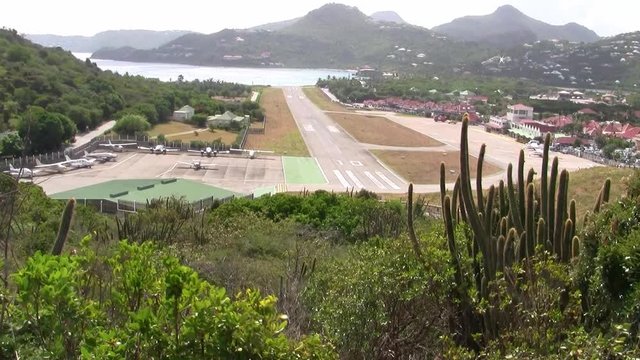 The Runway of the Airport of Saint Barthel&eacute;my (also called Saint Barth) in Gustavia  (IATA-Code SBH, ICAO-Code TFFJ, officially A&eacute;roport de Saint-Barth&eacute;lemy-R&eacute;my de Haenen, formerly Gustaf III Airport