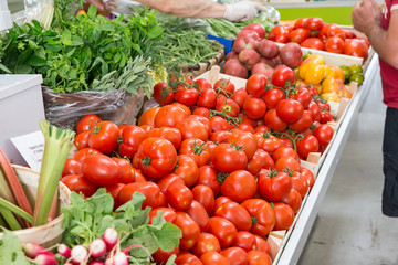 Organic Tomatoes and Vegetables Display at the Farmers' Market