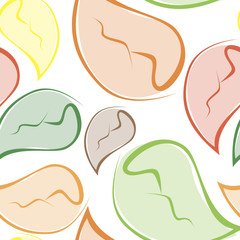 Leaves pattern. Multicolor doodle leaves on white background. Seamless wallpaper.