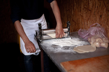 homemade noodles making flow and hands