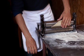 homemade noodles making flow and hands