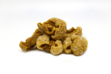 Homemade Fatty Pork Rinds isolated on white background.