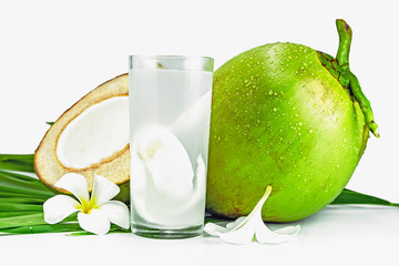 cool coconut drink on white background