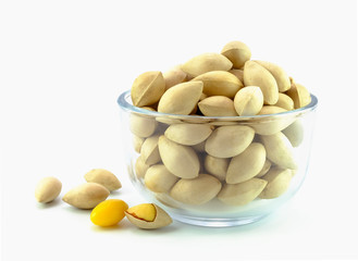 ginkgo biloba nut with shell in glass bowl