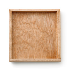 Top view of empty wooden tray