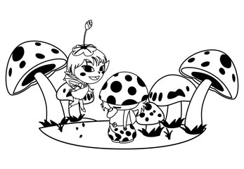 beautiful magic fairy and fungu elf in the garden