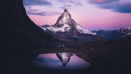 Purple sunrise at Swiss Alps, Matterhorn, Switzerland - obrazy, fototapety, plakaty
