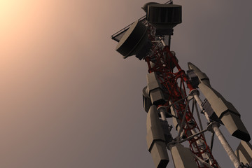 5G Telecommunication Tower in Sunset Sunrise 3D Illustration