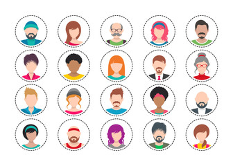 Twenty colorful vector people avatar icons set isolated