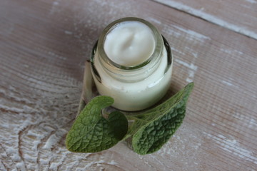 Organic face cream with sprig of celandine