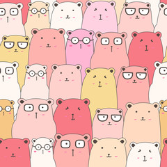 Seamless pattern with cute bear background, Cute bear doodle art for kids, Vector illustrations for gift wrap and fabric design.