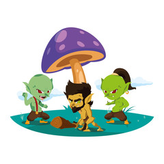 Obraz premium ugly trolls with caveman gnome in the camp magic characters