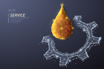 Abstract polygonal light design of cog gear with oil drop.