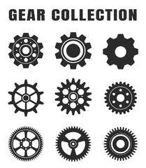 Gear tooth icon set, parted on a white background.