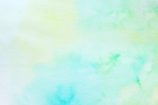 Watercolor background, art abstract blue yellow and green watercolor painting textured design on white paper background