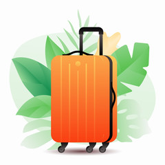 Orange Suitcase and Tropical Leaves