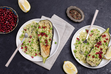 Fried eggplant with couscous