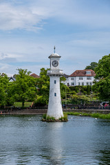 Roath Park Lighthouse Clock Tower Cardiff Summer Sunny Cloudy Day