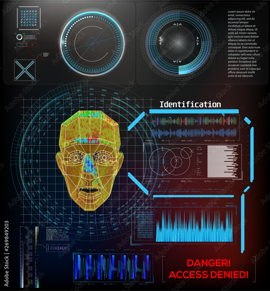 Poster the facial recognition technology fingerprint, voice.recognition system concept (authentication). se
